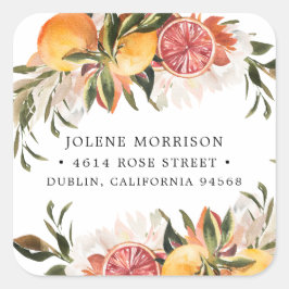 Orange Citrus Botanisk | Returadressetikett Fyrkantigt Klistermärke