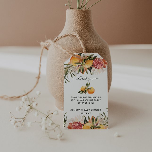 Orange Citrus Botanisk | Tackkort för babyfirande  Presentetikett (Skapare uppladdad)