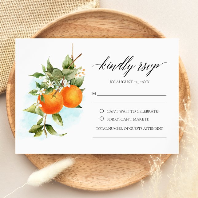 Orange Citrus Calligraphy Bröllop OSA Card (Skapare uppladdad)