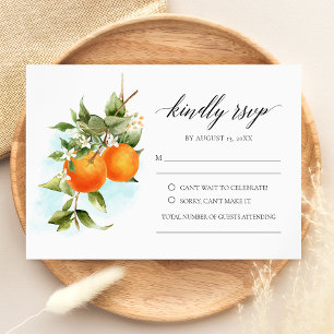 Orange Citrus Calligraphy Bröllop OSA Card Kort