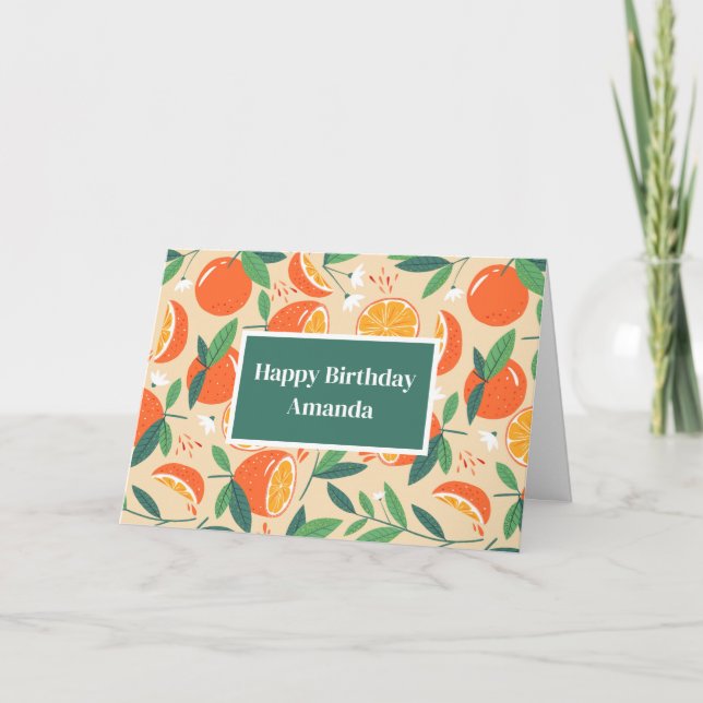 Orange Citrus Fruit Retro Mönster Birthday Kort (Framsida)