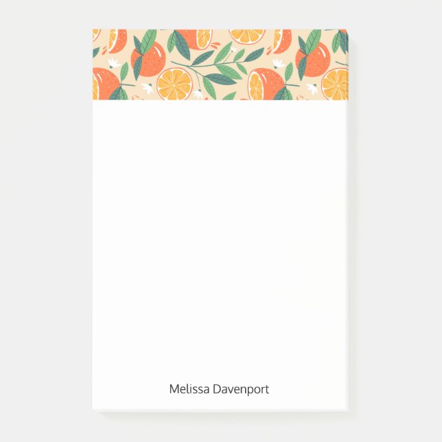 Orange Citrus Fruit Retro Mönster Gräns Post-it Block (Framsida)