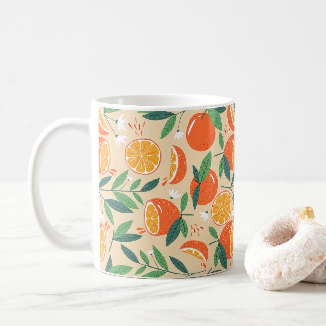 Orange Citrus Fruit Retro Mönster Kaffemugg (Med munk)