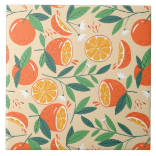 Orange Citrus Fruit Retro Mönster Kakelplatta