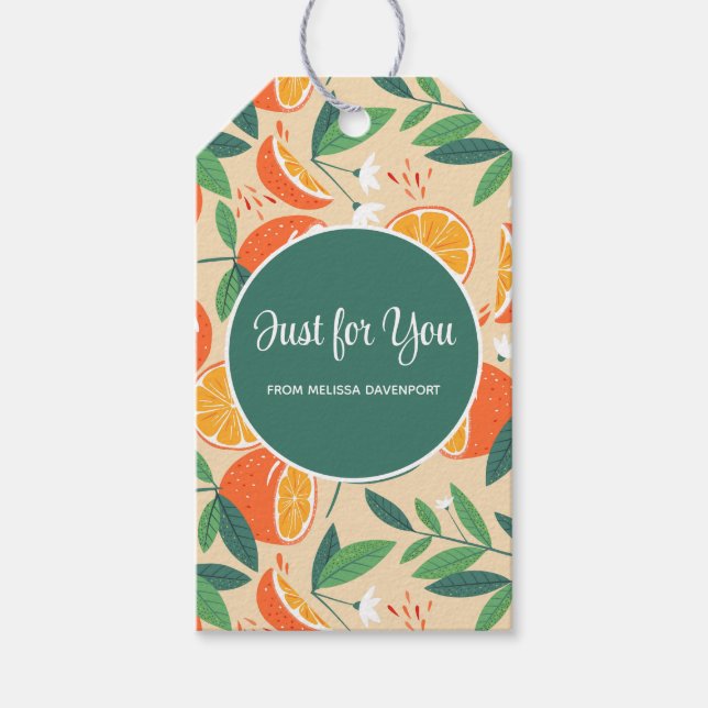 Orange Citrus Fruit Retro Mönster Presentetikett (Framsidan)