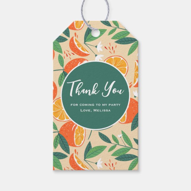 Orange Citrus Fruit Retro Mönster Tack Presentetikett (Framsidan)