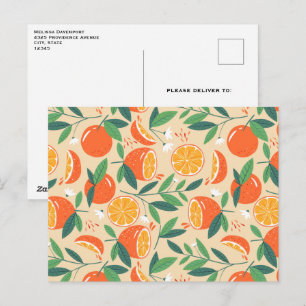 Orange Citrus Fruit Retro Mönster Vykort