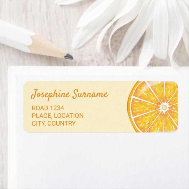 Orange Citrus Frukt Illustration Med Anpassad Text Returadress Etikett (Insitu)