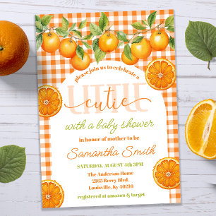 Orange Citrus Gingham Söt Liten Babyfirande Inbjudningar