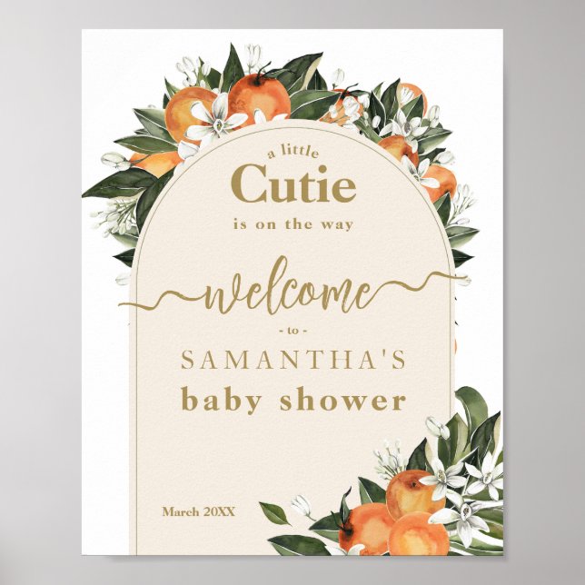 Orange citrus grenery Little cutie Baby Shower Poster (Framsidan)