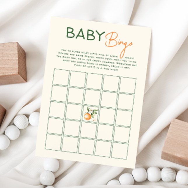 Orange Citrus Little Cutie Baby Bingo Game Card Inbjudningar (Skapare uppladdad)