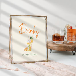 Orange Citrus Little Cutie Baby Shower Drinks Sign Poster