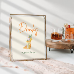 Orange Citrus Little Cutie Baby Shower Drinks Sign Poster