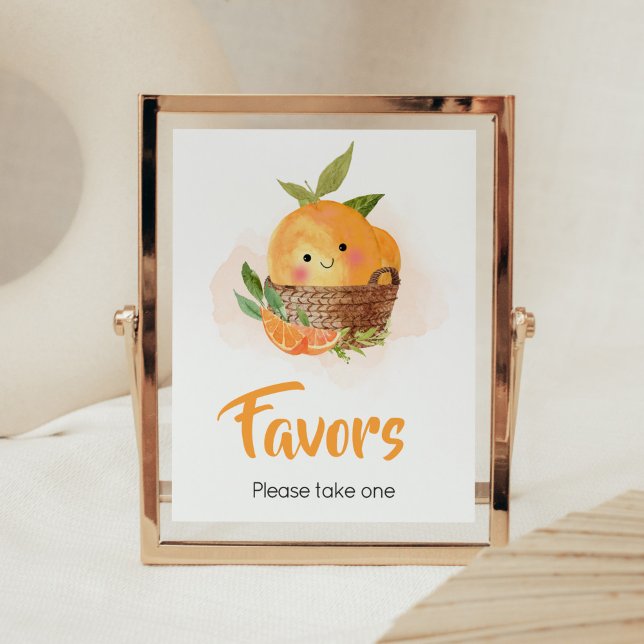 Orange Citrus Little Cutie Baby Shower Favoriter Poster (Little Cutie Orange Citrus Baby Shower Favors Sign)