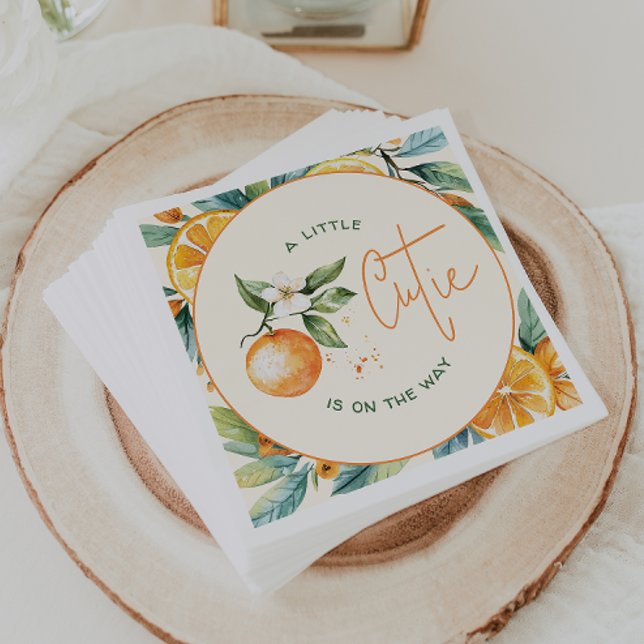 Orange Citrus Little Cutie | Baby Shower Napkins Pappersservett (Skapare uppladdad)