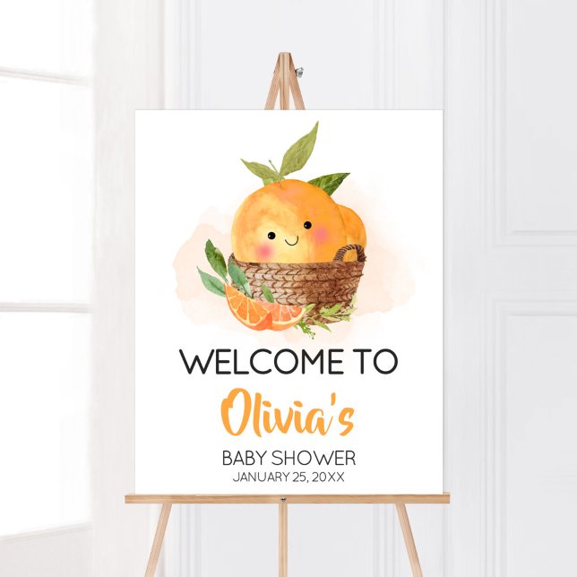 Orange Citrus Little Cutie Baby Shower Välkommen Poster (Little Cutie Orange Citrus Baby Shower Welcome Sign)