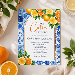Orange Citrus Little Cutie Bebis Shower Inbjudningar