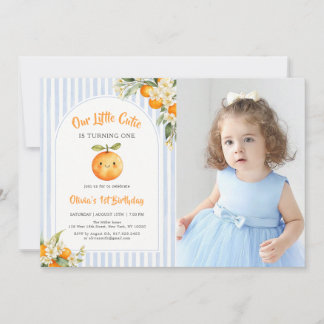 Orange Citrus Little Cutie Birthday Photo Inbjudningar