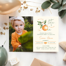 Orange Citrus Little Cutie First Birthday Photo  Inbjudningar