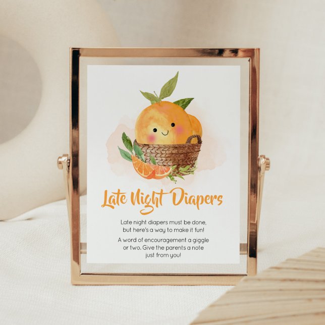 Orange Citrus Little Cutie Late Night Diaper Poster (Little Cutie Orange Citrus Baby Shower Late Night Diapers Sign)