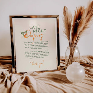 Orange Citrus Little Cutie Late Night Diaper Sign Poster
