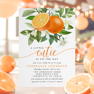 Orange Citrus Little Cutie on the way Baby Shower Inbjudningar