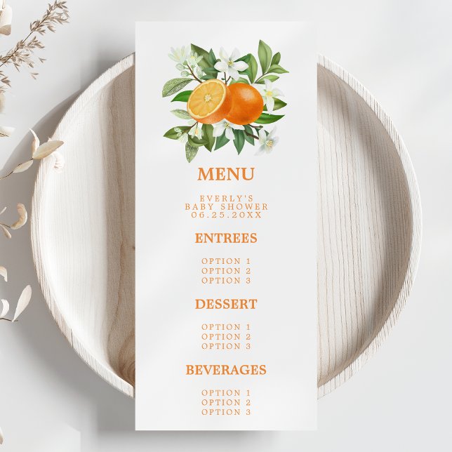 Orange Citrus Little Cutie on the way Baby Shower Meny (Skapare uppladdad)