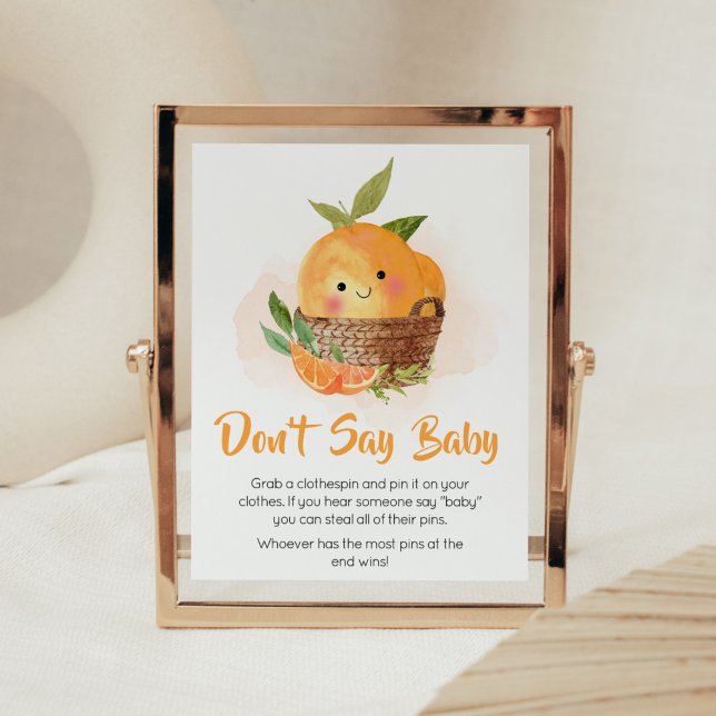 Orange Citrus Little Cutie Säg inte Baby Poster (Little Cutie Orange Citrus Baby Shower Don't Say Baby Sign)