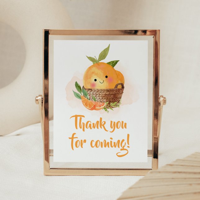 Orange Citrus Little Cutie Tack för att du kom Poster (Little Cutie Orange Citrus Baby Shower Thank you for Coming Sign)
