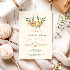 Orange Citrus Little Cuties Twin Birthday Party Inbjudningar