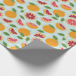 Orange Citrus mönster ljusblå blått Presentpapper