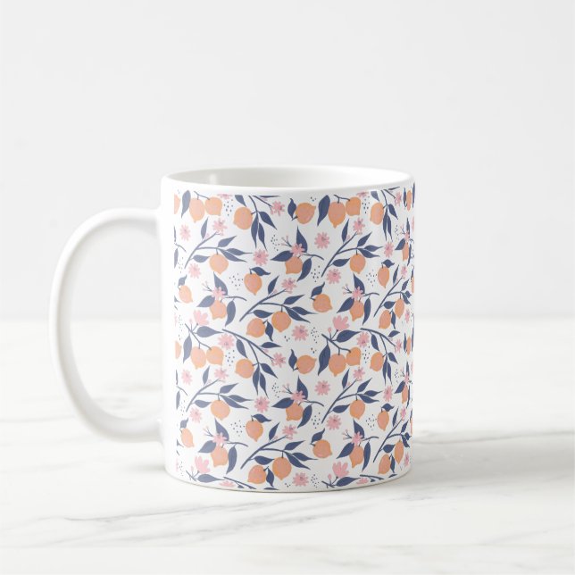 Orange citrus och blå blad mönster Mugg (Vänster)