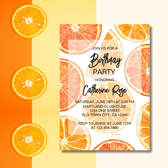 Orange Citrus Slice SommarFödelsedagsfest Inbjudningar (Skapare uppladdad)