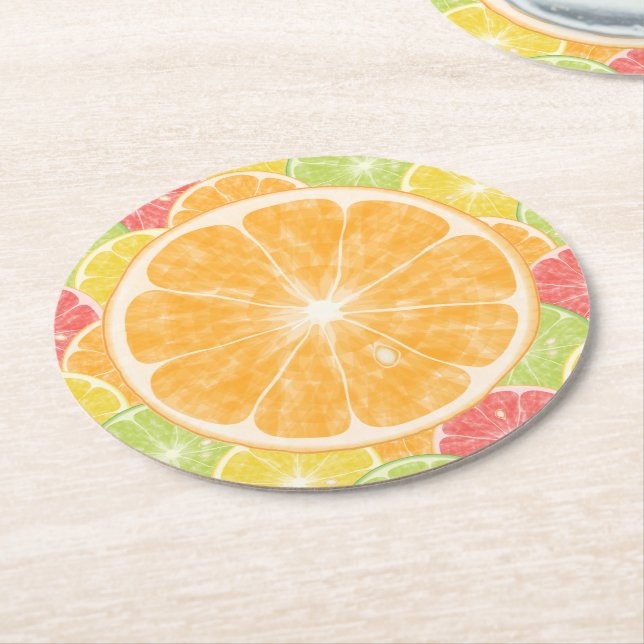 Orange Citrus Slices Round Papper Underlägg (Vinklad)