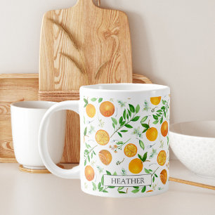 Orange Citrus Sommar Blommig Botanisk Mönster Jumbo Mugg