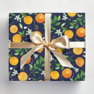 Orange Citrus Sommar Blommig Botanisk Mönster Presentpapper