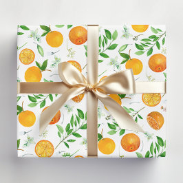 Orange Citrus Sommar Blommig Botanisk Mönster Presentpapper