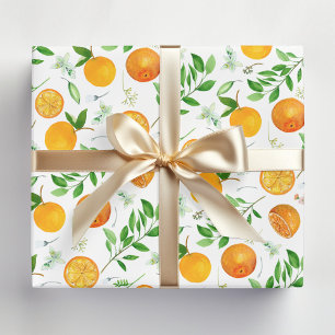 Orange Citrus Sommar Blommig Botanisk Mönster Presentpapper