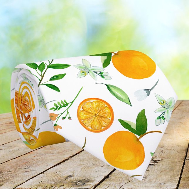 Orange Citrus Sommar Blommig Botanisk Mönster Slips (Close up)