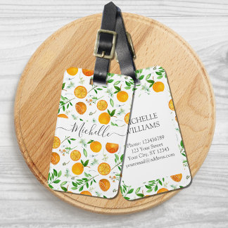 Orange Citrus Summer Blommigt Botanical Mönster Bagagebricka