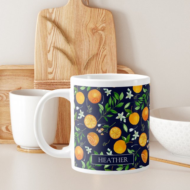 Orange Citrus Summer Blommigt Botanical Mönster Jumbo Mugg (In situ)