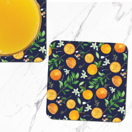 Orange Citrus Summer Blommigt Botanical Mönster Underlägg Papper Kvadrat