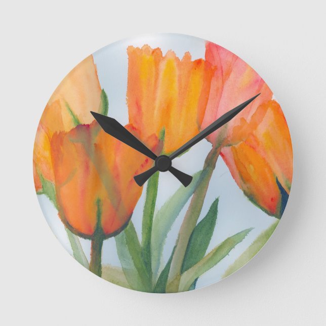 Orange Citrus Tulips Rund Klocka (Framsida)