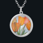 Orange Citrus Tulips Silverpläterat Halsband<br><div class="desc">Vattenfärgning av genomskinliga tulister av citrusfrukter av orange</div>