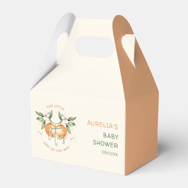 Orange Citrus Two Little Cuties Twin Baby Shower Presentaskar (Framsidan Sidan)