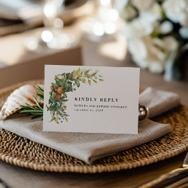 Orange Citrus Watercolor Botanical Wedding RSVP OSA Kort