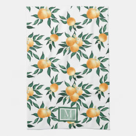 Orange Citrus Watercolor Monogram Name Kökshandduk