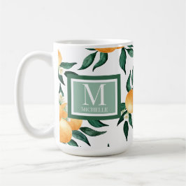 Orange Citrus Watercolor Monogramnamn Kaffemugg