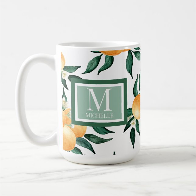 Orange Citrus Watercolor Monogramnamn Kaffemugg (Vänster)