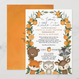 Orange Citrus Woodland Animals Virtuell Baby Showe Inbjudningar
